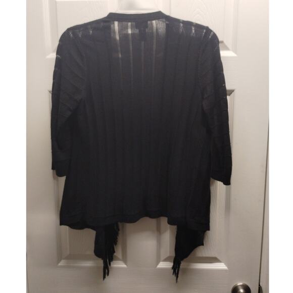 Chico's Additions Size S (0) Black All-Over Eyelet Fringe Open Front Cardigan - Picture 2 of 5